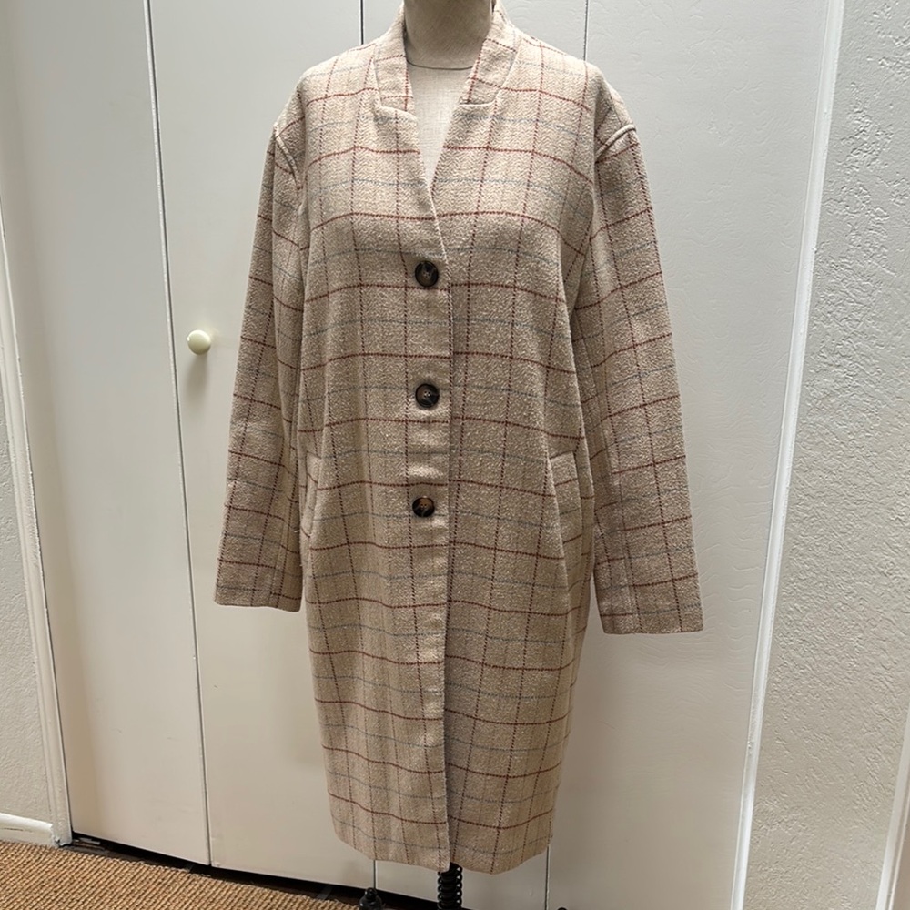 Plaid Button Front Wool Coat